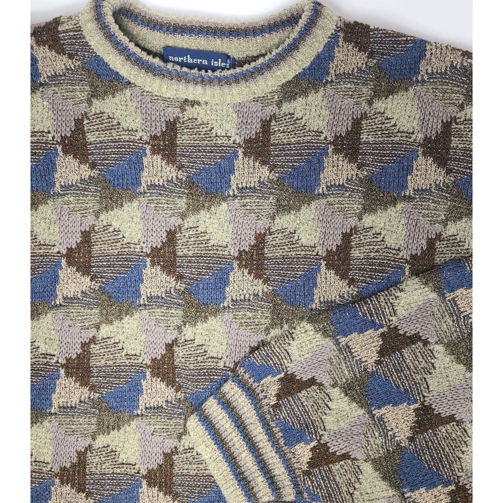 Vtg Northern Isles Sweater Mens M Wool Blend Geometric Grandpa 90s Knit
